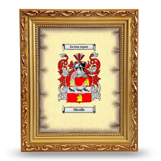 Nicolle Coat of Arms Framed - Gold
