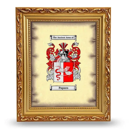 Paparo Coat of Arms Framed - Gold