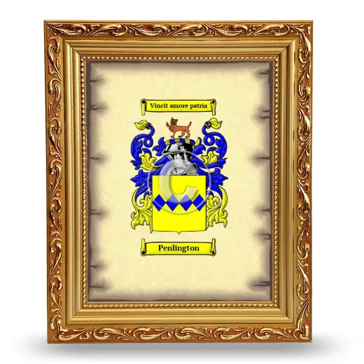 Penlington Coat of Arms Framed - Gold