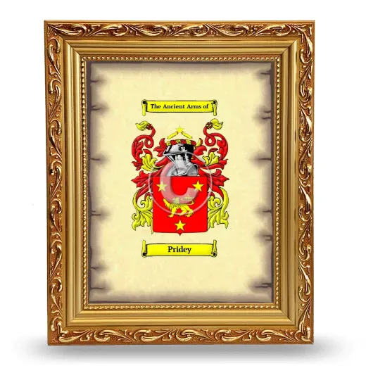 Pridey Coat of Arms Framed - Gold