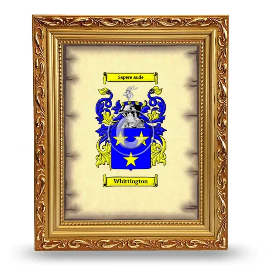 Whittington Coat of Arms Framed - Gold