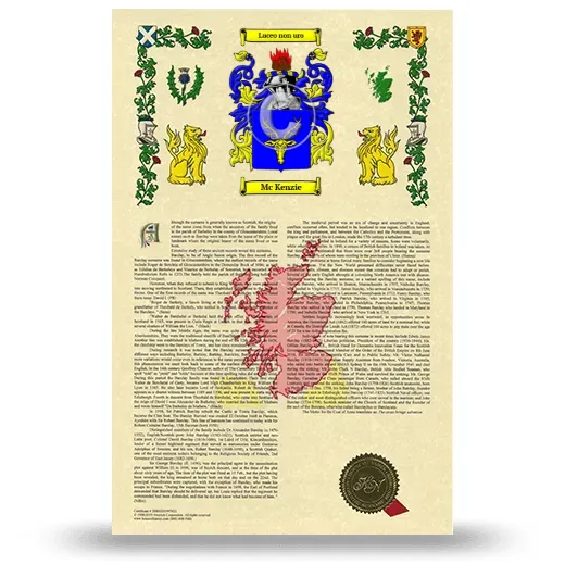 Mc Kenzie Armorial History with Coat of Arms