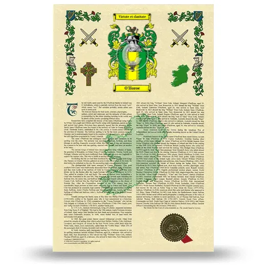 O'Horoe Armorial History with Coat of Arms