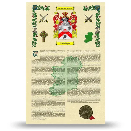 O'Mulligan Armorial History with Coat of Arms