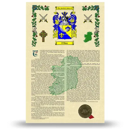 O'Shay Armorial History with Coat of Arms
