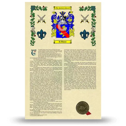 St Pierre Armorial History with Coat of Arms