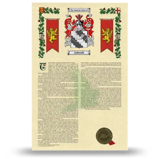 Ackwork Armorial History with Coat of Arms