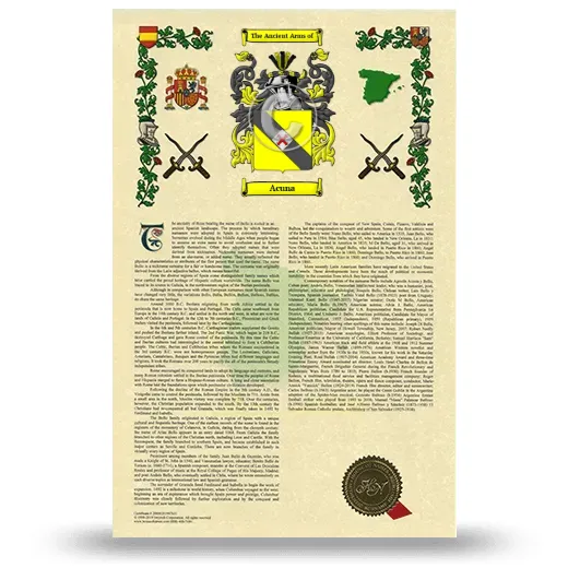 Acuna Armorial History with Coat of Arms