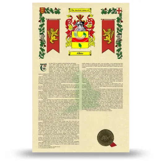 Allen- Armorial History with Coat of Arms
