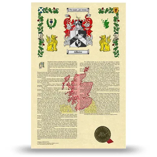 Allister Armorial History with Coat of Arms