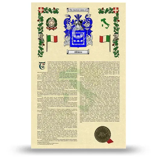 Altiero Armorial History with Coat of Arms