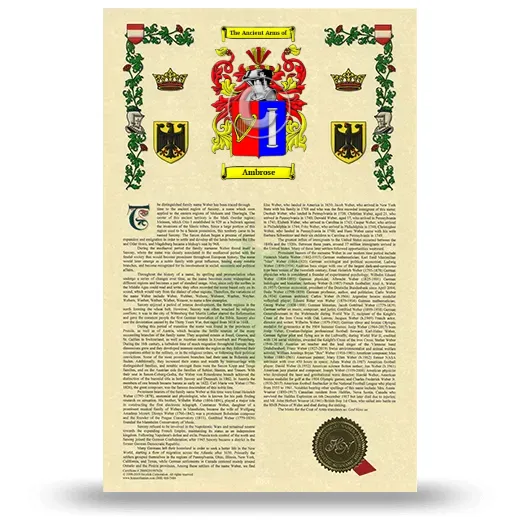 Ambrose Armorial History with Coat of Arms