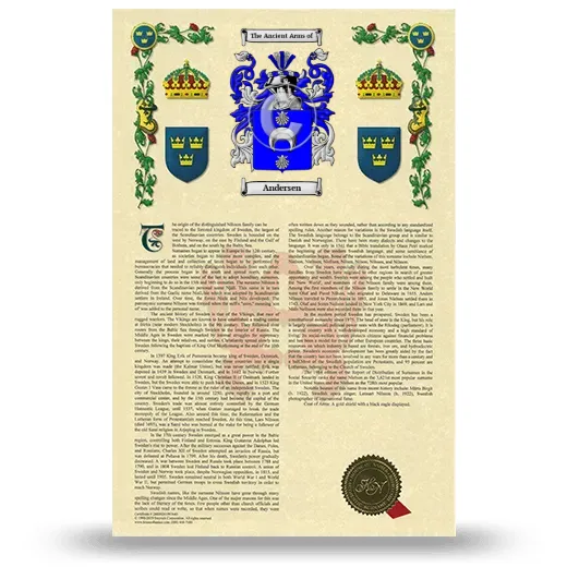 Andersen Armorial History with Coat of Arms