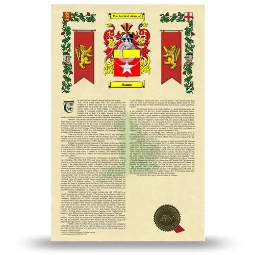 Annis Armorial History with Coat of Arms