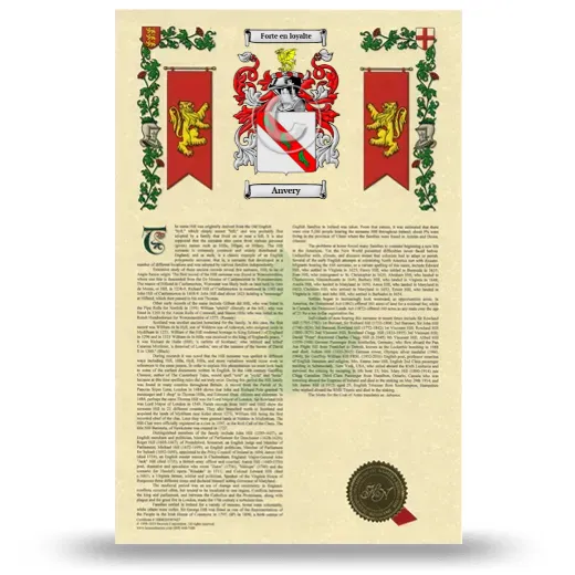 Anvery Armorial History with Coat of Arms