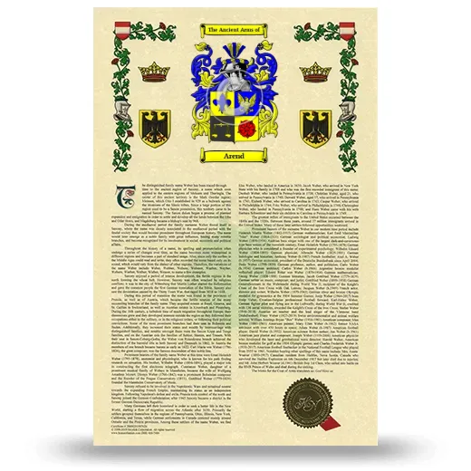 Arend Armorial History with Coat of Arms