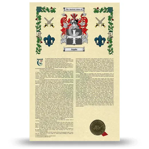 Arpin Armorial History with Coat of Arms
