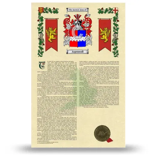 Aspenwall Armorial History with Coat of Arms