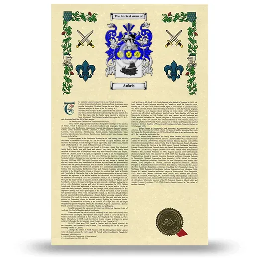Aubris Armorial History with Coat of Arms