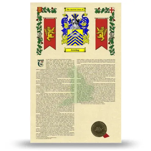 Avering Armorial History with Coat of Arms