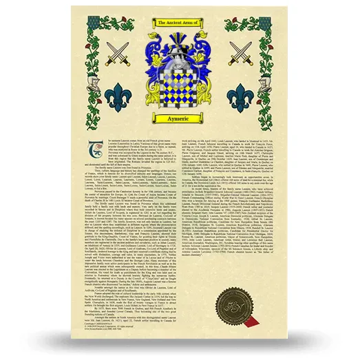 Aymeric Armorial History with Coat of Arms