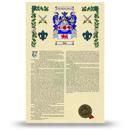 Bale Armorial History with Coat of Arms