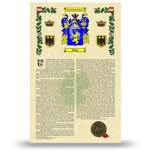 Balog Armorial History with Coat of Arms