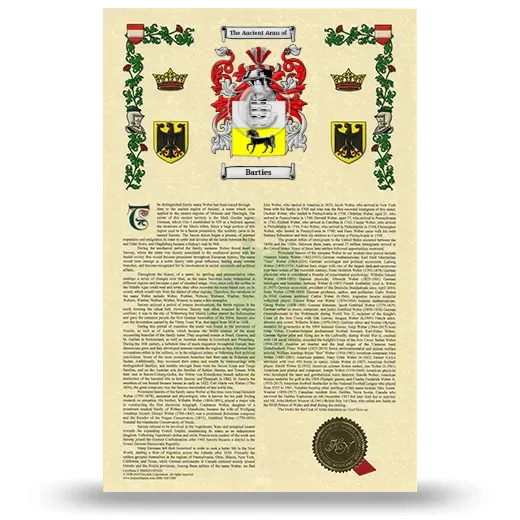 Barties Armorial History with Coat of Arms