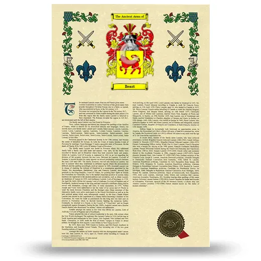 Beart Armorial History with Coat of Arms