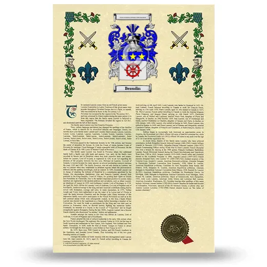 Beaudin Armorial History with Coat of Arms