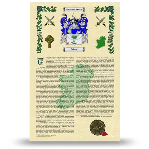 Beirne Armorial History with Coat of Arms