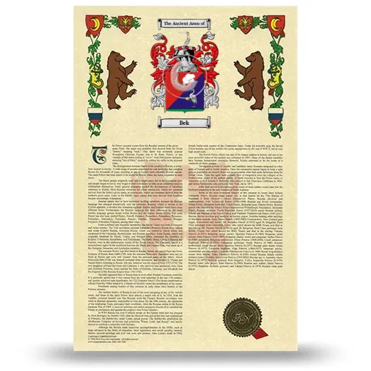Bek Armorial History with Coat of Arms