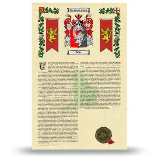 Beler Armorial History with Coat of Arms