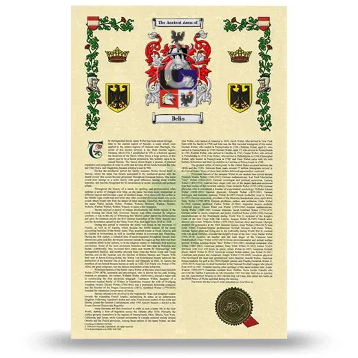Belio Armorial History with Coat of Arms