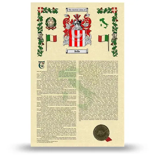 Bella Armorial History with Coat of Arms