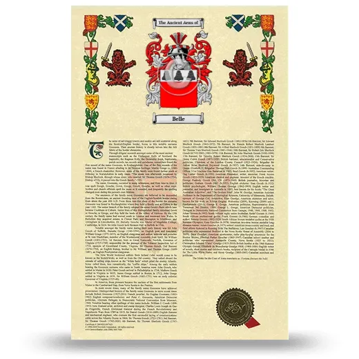 Belle Armorial History with Coat of Arms