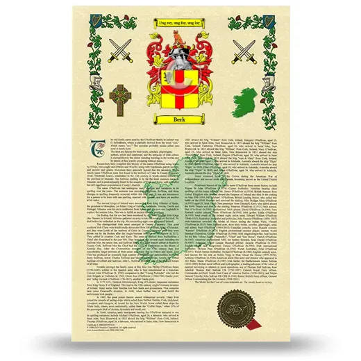 Berk Armorial History with Coat of Arms