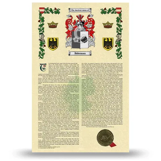 Biderman Armorial History with Coat of Arms