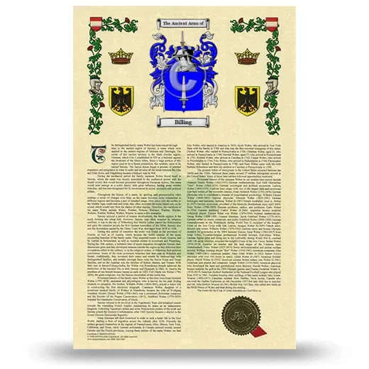 Billing Armorial History with Coat of Arms