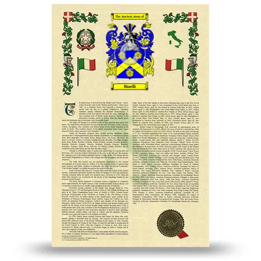 Binelli Armorial History with Coat of Arms