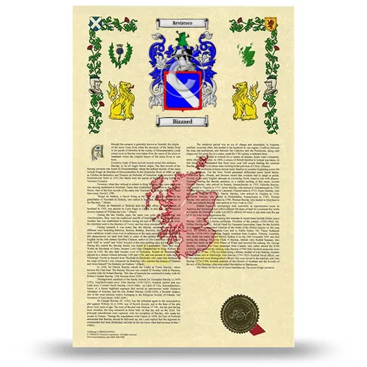 Bizzard Armorial History with Coat of Arms