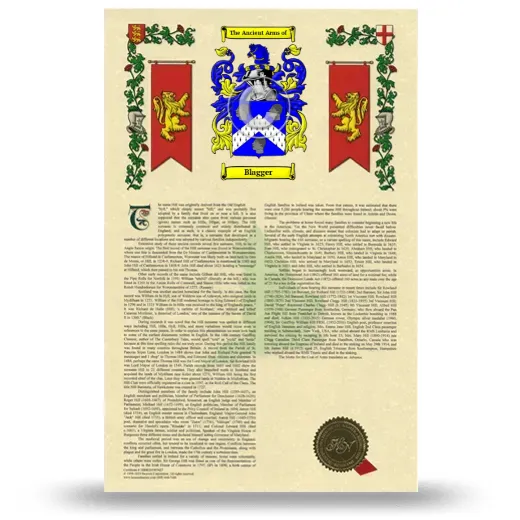 Blagger Armorial History with Coat of Arms