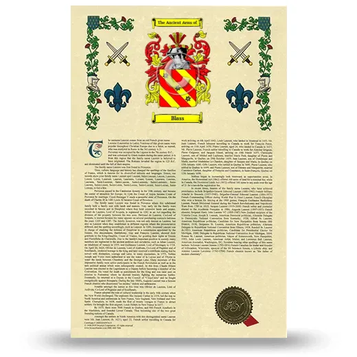 Blass Armorial History with Coat of Arms