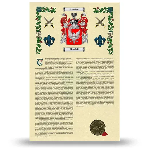 Blundell Armorial History with Coat of Arms