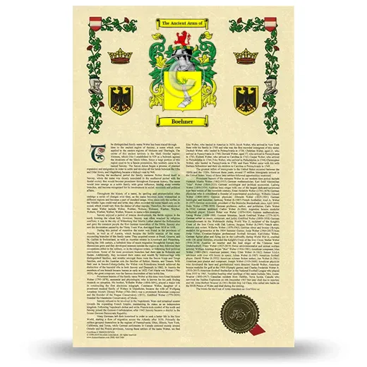 Boehner Armorial History with Coat of Arms