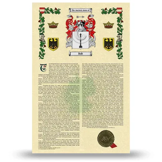 Bolt Armorial History with Coat of Arms