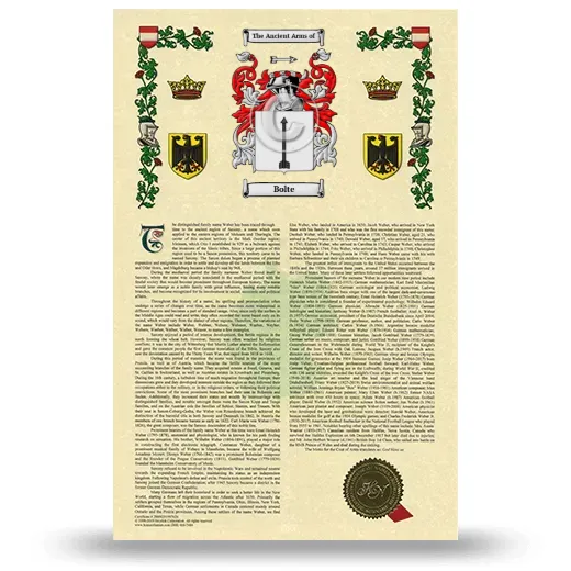 Bolte Armorial History with Coat of Arms