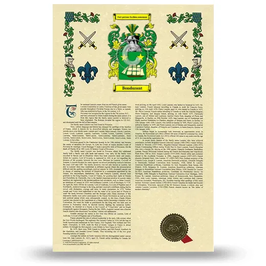 Bondurant Armorial History with Coat of Arms
