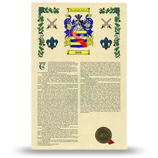 Borde Armorial History with Coat of Arms