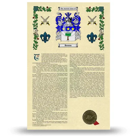 Breaux Armorial History with Coat of Arms